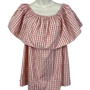 Ashley Nell Tipton Womens Pink Gingham Flutter Sleeve Top Shirt Blouse sz 2X